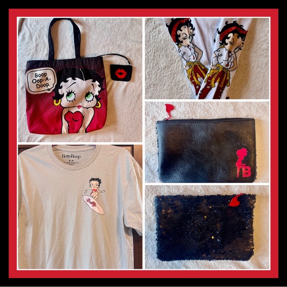 Betty Boop Other - Betty Boop Red and Black Tote Bundle T-shirt Socks Make Up Bag - Can be split up